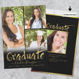 黒モダン金ゴールドブラシ大学院写真コラージュ 案内状