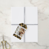 黒モダン金ゴールドプレイドクリスマスファミリー写真 ギフトタグ (より糸付き)