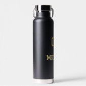 黒モダン金ゴールドプレイヤー名ジャージー番号スポーツ ウォーターボトル (正面)