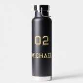 黒モダン金ゴールドプレイヤー名ジャージー番号スポーツ ウォーターボトル (左面)