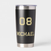 黒モダン金ゴールドプレイヤー名ジャージー番号スポーツ 保温保冷タンブラー (左面)