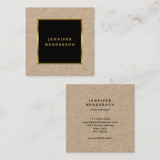 黒モダン金ゴールドプロフェッショナルラスチッククラフト スクエア名刺 (正面/裏面)