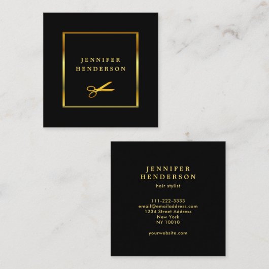黒モダン金ゴールドプロフェッショナル美容師 スクエア名刺 (正面/裏面)