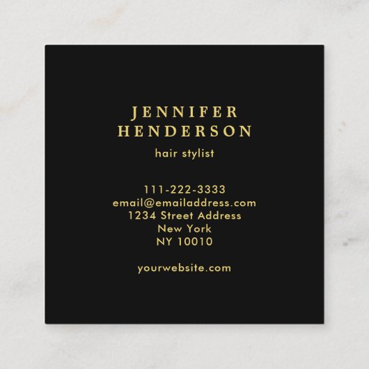 黒モダン金ゴールドプロフェッショナル美容師 スクエア名刺 (裏面)
