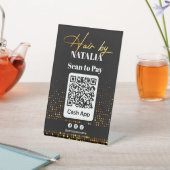 黒モダン金ゴールドヘアサロンキャッシュアプリQRコード 台座サイン (インサイチュ)