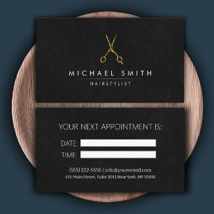 黒モダン金ゴールドヘアスタイリストアポイントメントカード 名刺