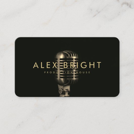 黒モダン金ゴールドマイクを記録したミュージシャン歌手 名刺 (正面)
