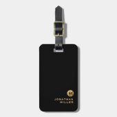 黒モダン金ゴールドミニマリストのモノグラム名 ラゲッジタグ (正面縦)