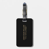 黒モダン金ゴールドミニマリストのモノグラム名 ラゲッジタグ (裏面縦)