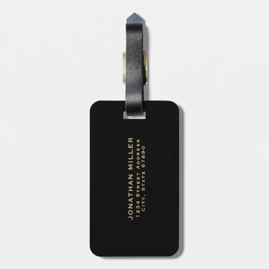 黒モダン金ゴールドミニマリストのモノグラム名 ラゲッジタグ (裏面縦)