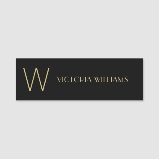 黒モダン金ゴールドミニマルなモノグラム名 名札 (正面)