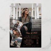 黒モダン金ゴールドミニマル写真卒業 箔招待状 (正面)