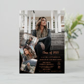 黒モダン金ゴールドミニマル写真卒業 箔招待状 (立ち正面)