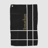 黒モダン金ゴールドミニマル名前をカスタムする ゴルフタオル (正面)