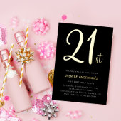 黒モダン金ゴールドミニマル21歳の誕生日 箔招待状