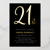黒モダン金ゴールドミニマル21歳の誕生日 箔招待状 (正面)