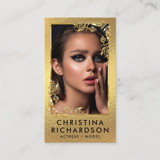 黒モダン金ゴールドモデル女優QRコード写真 名刺 (正面)