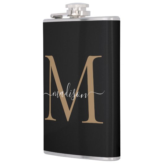 黒モダン金ゴールドモノグスタイリッシュラムガーリースクリプト フラスク (左)