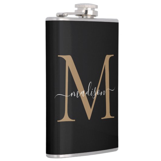黒モダン金ゴールドモノグスタイリッシュラムガーリースクリプト フラスク (右)