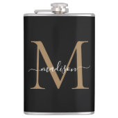 黒モダン金ゴールドモノグスタイリッシュラムガーリースクリプト フラスク (正面)