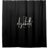黒モダン金ゴールドモノグラパーソナライズされたム シャワーカーテン (正面)