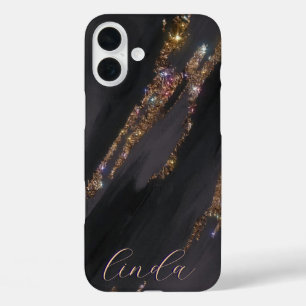 黒モダン金ゴールドモノグラムのケース – Mate iPhone 16 Plusケース