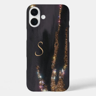 黒モダン金ゴールドモノグラムのケース – Mate iPhone 16 Plusケース