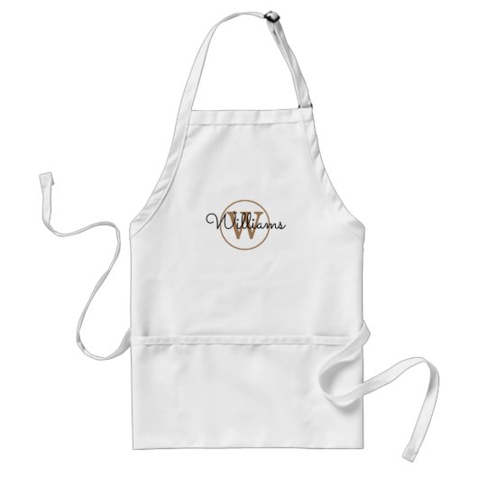 黒モダン金ゴールドモノグラムスクリプトファミリ名 スタンダードエプロン (正面)