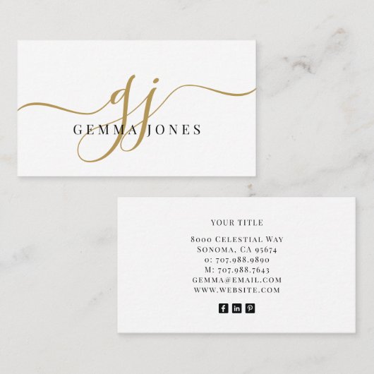 黒モダン金ゴールドモノグラムフェミニンスクリプト名 名刺 (正面/裏面)