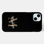 黒モダン金ゴールドモノグラムフェミニンスクリプト名 Case-Mate iPhoneケース (裏面 (横))