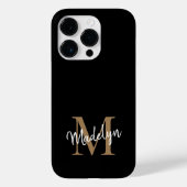 黒モダン金ゴールドモノグラムフェミニンスクリプト名 Case-Mate iPhoneケース (裏面)