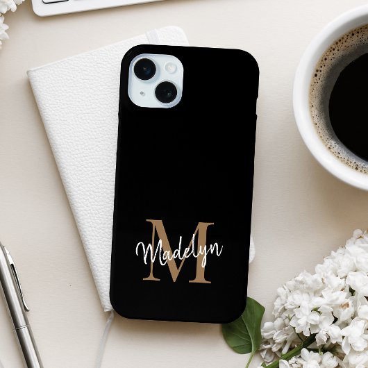 黒モダン金ゴールドモノグラムフェミニンスクリプト名 Case-Mate iPhoneケース
