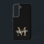 黒モダン金ゴールドモノグラムフェミニンスクリプト名 SAMSUNG GALAXY S22ケース<br><div class="desc">黒モダン金ゴールドモノグラムフェミニンスクリプト名電話番号ケース。簡単にあなたのモダンモノグラムと名エレガント前と一緒にこの電話のケーカスタムスをパーソナライズ。</div>