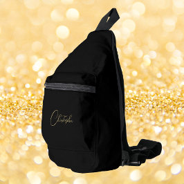 黒モダン金ゴールドモノグラムメンズウィメンズキッズトラベル スリングバッグ