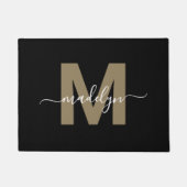 黒モダン金ゴールドモノグラム名 ドアマット (正面)