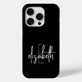 黒モダン金ゴールドモノグラム名 Case-Mate iPhoneケース (裏面)