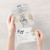 黒モダン金ゴールドヤシの木のトロピカル結婚的な写真 オールインワン招待状 (貼ってはがせる)