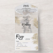 黒モダン金ゴールドヤシの木のトロピカル結婚的な写真 オールインワン招待状 (内側)