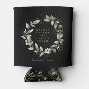 黒モダン金ゴールドユーカリリース結婚ズ 缶クーラー