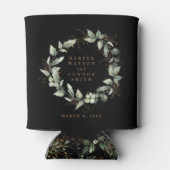 黒モダン金ゴールドユーカリリース結婚ズ 缶クーラー (裏面)