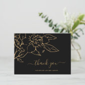 黒モダン金ゴールドラインアートフローラエレガントな結婚式 サンキューカード (スタンド正面)