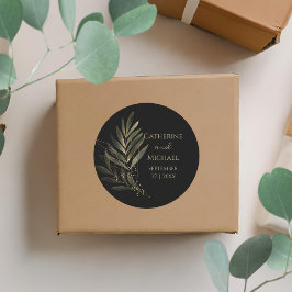 黒モダン金ゴールドリーフ結婚モノグラム ラウンドシール