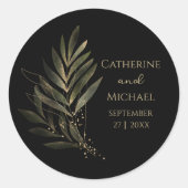 黒モダン金ゴールドリーフ結婚モノグラム ラウンドシール (正面)