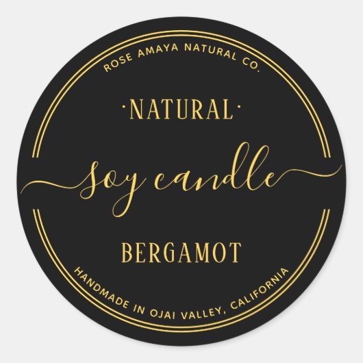 黒モダン金ゴールドロウソク美しいスパラベル ラウンドシール (正面)