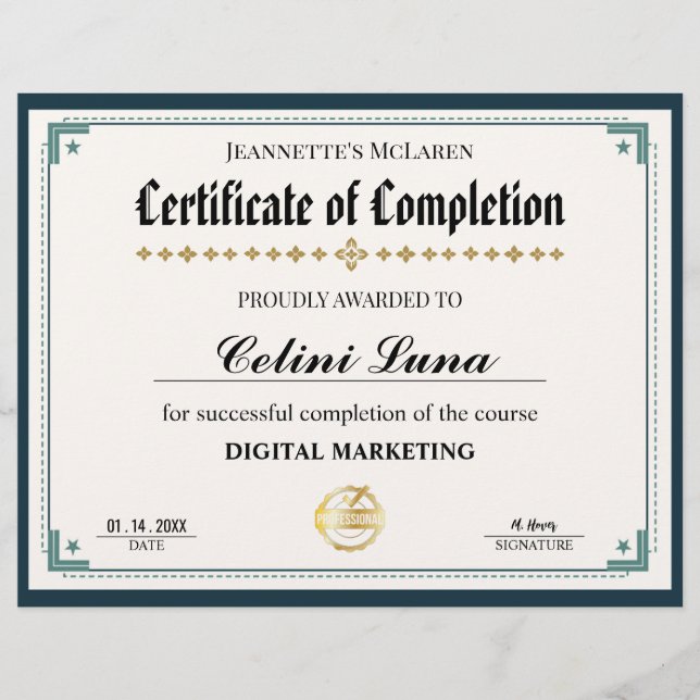 黒モダン金ゴールド修了証 (正面)