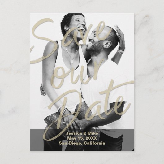 黒モダン金ゴールド写救真Script 案内ポストカード (正面)