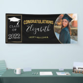 黒モダン金ゴールド写真クラス卒業バナー 横断幕 (トレードショー)