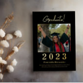 黒モダン金ゴールド写真卒業のお知らせ 箔招待状