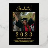 黒モダン金ゴールド写真卒業のお知らせ 箔招待状 (正面)