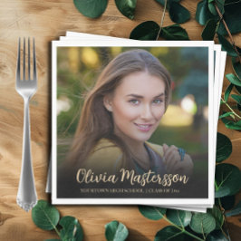 黒モダン金ゴールド写真卒業パーティー スタンダードランチョンナプキン